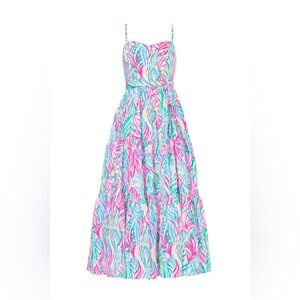 NWOT Lilly Pulitzer Soirée Edith Midi Dress pink blue elegant classy preppy fun
